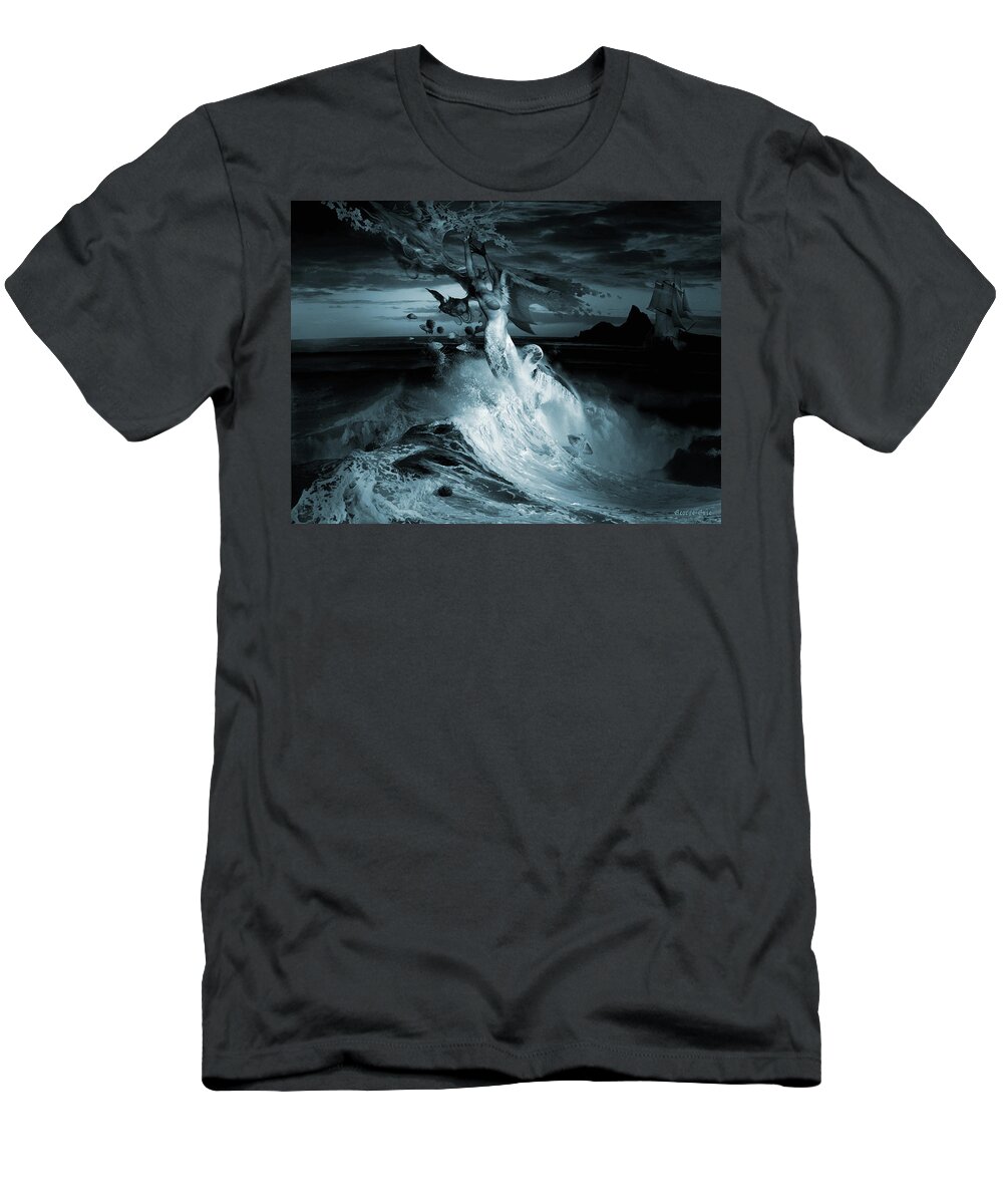 Clouds Water Horizon T-Shirt featuring the digital art Mermaid Syndrom by George Grie
