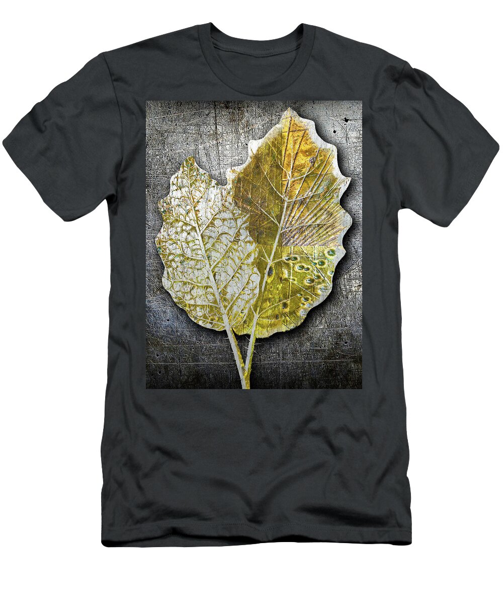 1800s T-Shirt featuring the painting Metal Metallic Gold Silver Leaves 1 by Tony Rubino