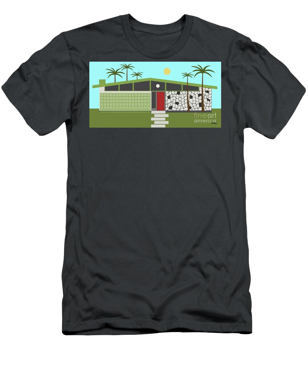 Mcm T-Shirt featuring the digital art Mid Century Modern House in Green by Donna Mibus