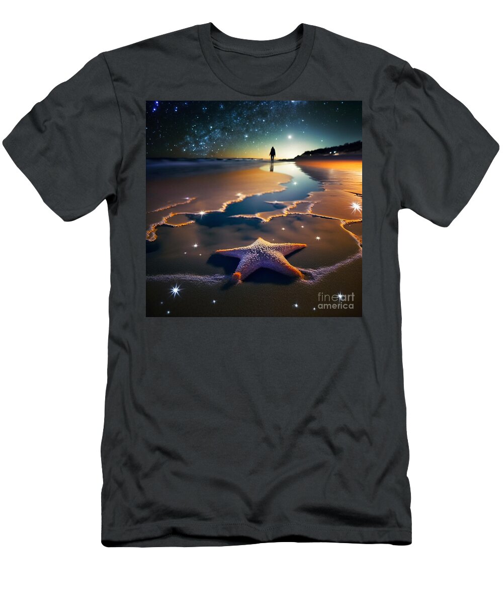 Beach T-Shirt featuring the digital art Midnight Beach VII by Jay Schankman