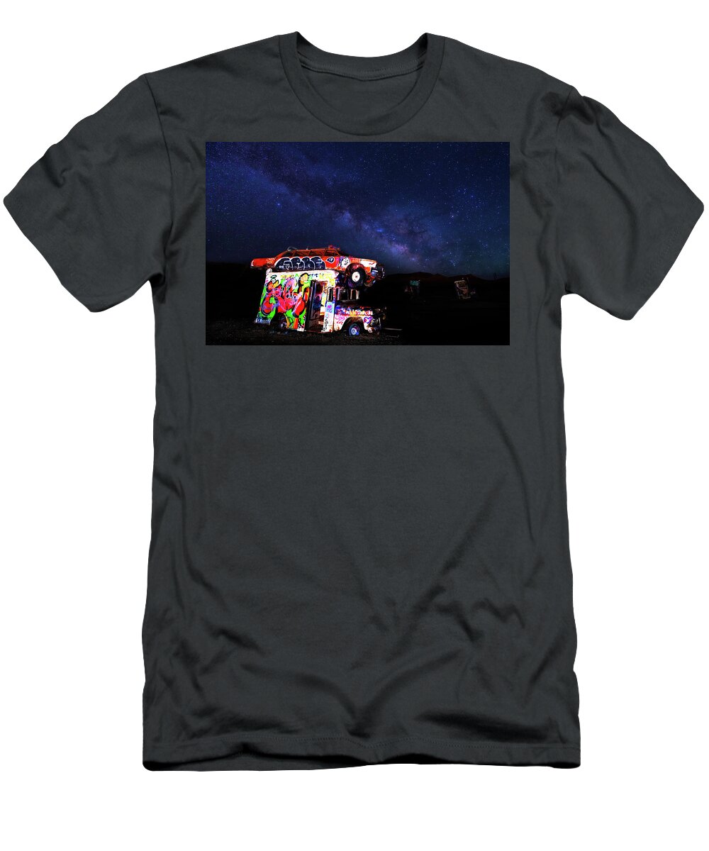 America T-Shirt featuring the photograph Milky Way Over Mojave Graffiti Art 1 by James Sage