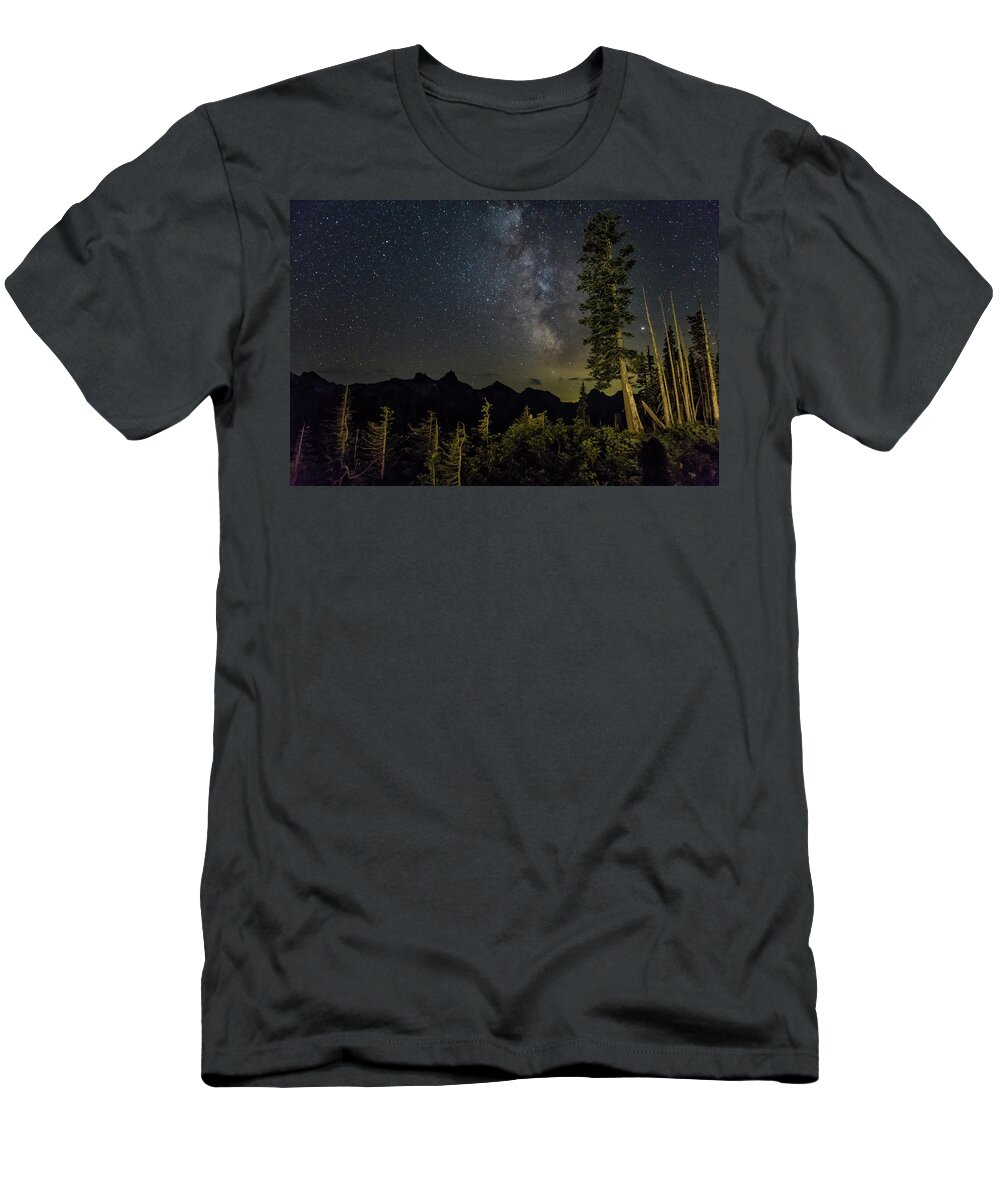 Tatoosh Range T-Shirt featuring the photograph Milky Way over the Tatoosh Range at Mount Rainier by Belinda Greb