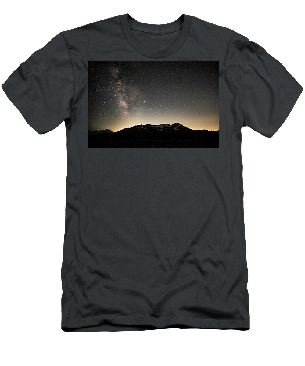 Timpanogos Mountain T-Shirt featuring the photograph Milky Way over Timpanogos by Wesley Aston
