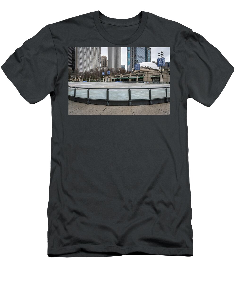 Chicago T-Shirt featuring the photograph Millennium Park and the Lonely Bean by Laura Hedien