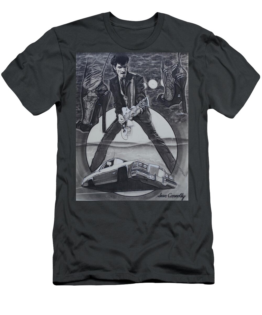 Charcoal Pencil T-Shirt featuring the drawing Mink DeVille by Sean Connolly