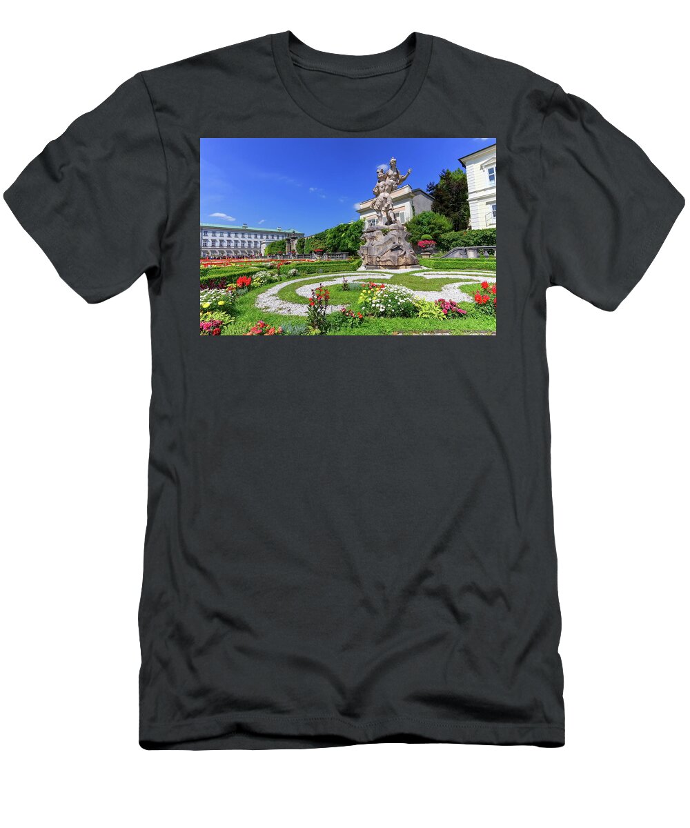 Salzburg T-Shirt featuring the photograph Mirabell palace and gardens, Salzburg, Austria by Elenarts - Elena Duvernay photo