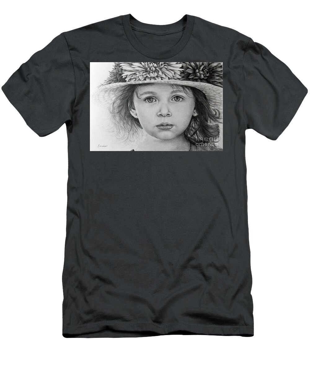 Girl T-Shirt featuring the drawing Miss Moody Blue by Pamela Sanders