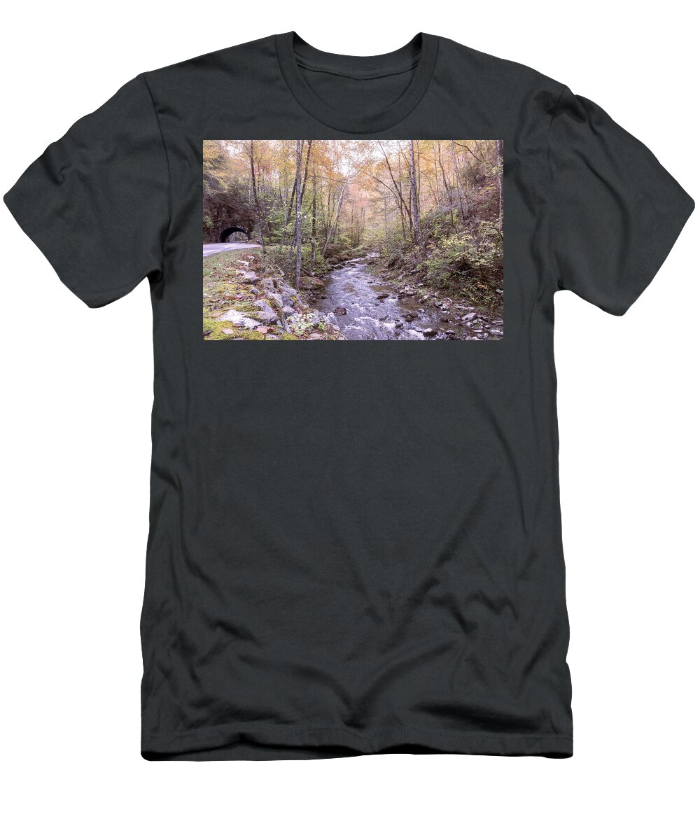 Cades T-Shirt featuring the photograph Misty Morning Smoky Mountains Country Streams by Debra and Dave Vanderlaan
