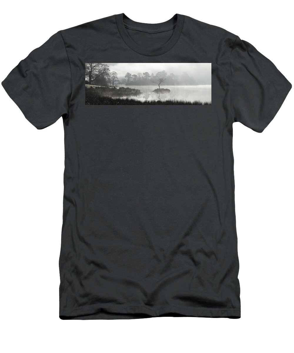 Panorama T-Shirt featuring the photograph Misty rydal water lake district by Sonny Ryse