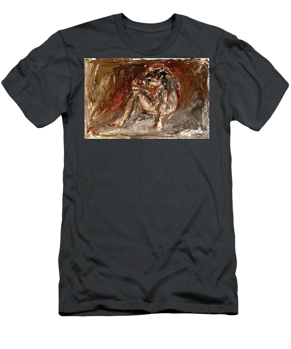 Model T-Shirt featuring the painting Model sitting on the floor II by David Euler