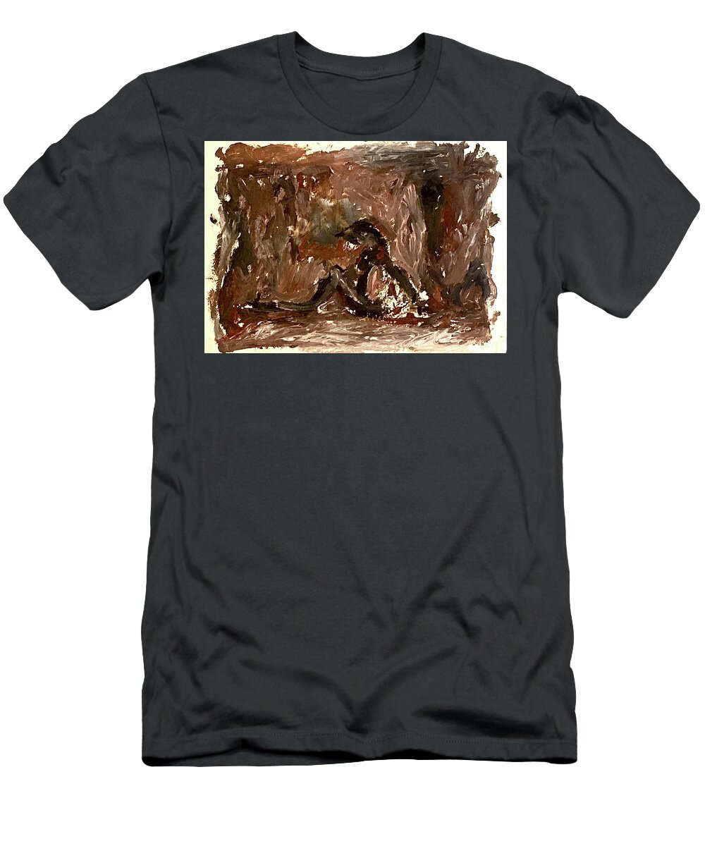 Model T-Shirt featuring the painting Model sitting on the floor III by David Euler