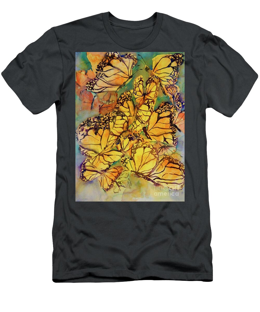 Butterflies T-Shirt featuring the painting Monarch Butterfly Kaliedoscope by Liana Yarckin