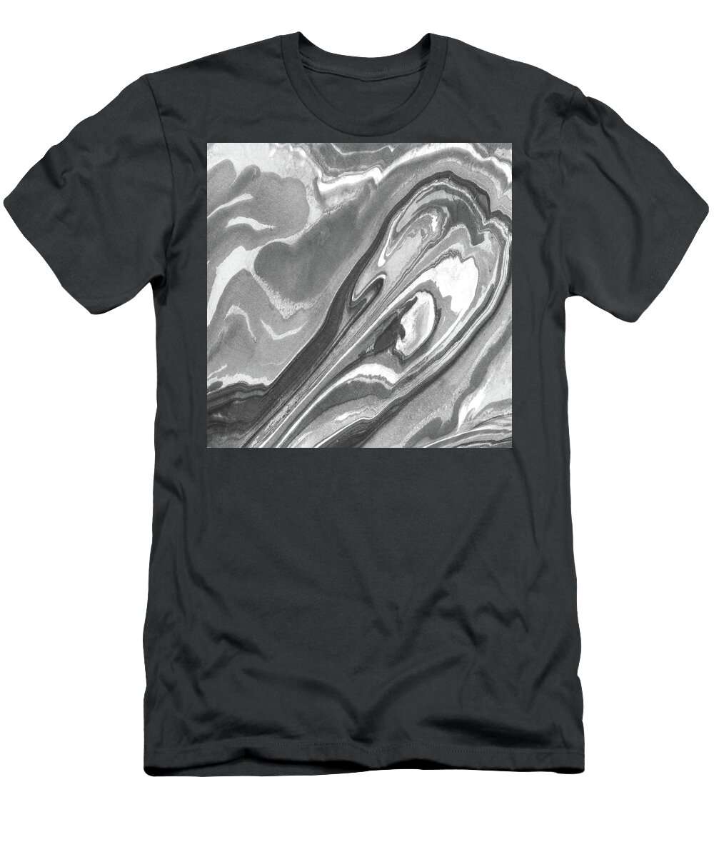 Gray Abstract T-Shirt featuring the painting Monochrome Gray Agate And Marble Watercolor Stone Collection XI by Irina Sztukowski
