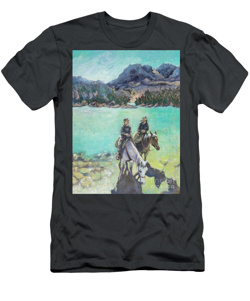 Montana T-Shirt featuring the painting Montana on Horseback by PJ Kirk