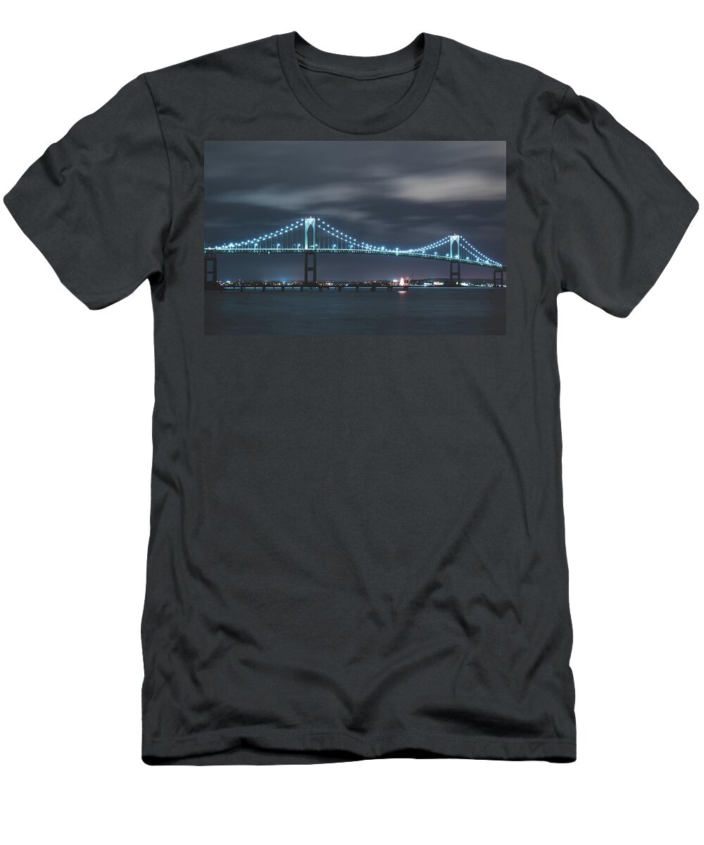 Newport Bridge T-Shirt featuring the photograph Moody Skies over the Newport Bridge by Christina McGoran