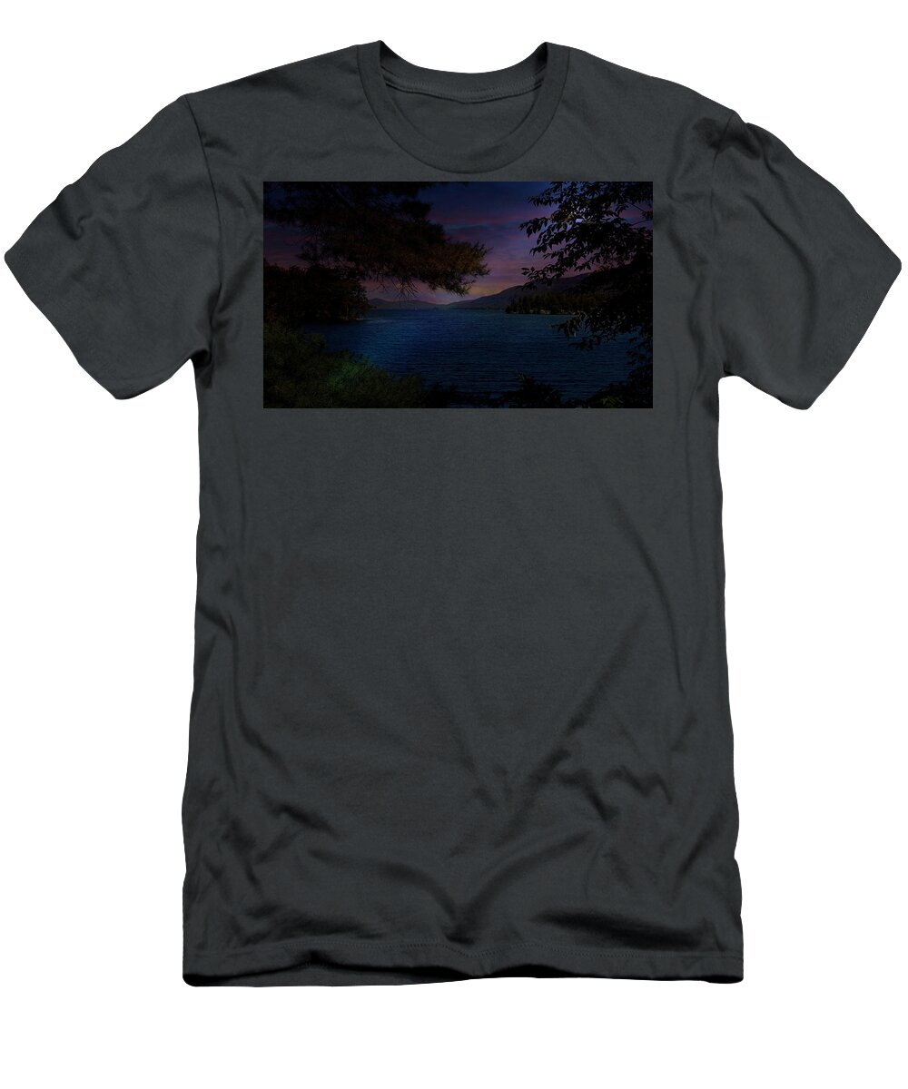 Moon T-Shirt featuring the photograph Moon Glow Over Lake by Russel Considine