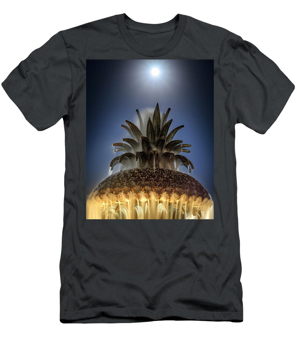 Pineapple T-Shirt featuring the photograph Moonlight Fountain Spray by SC Shank