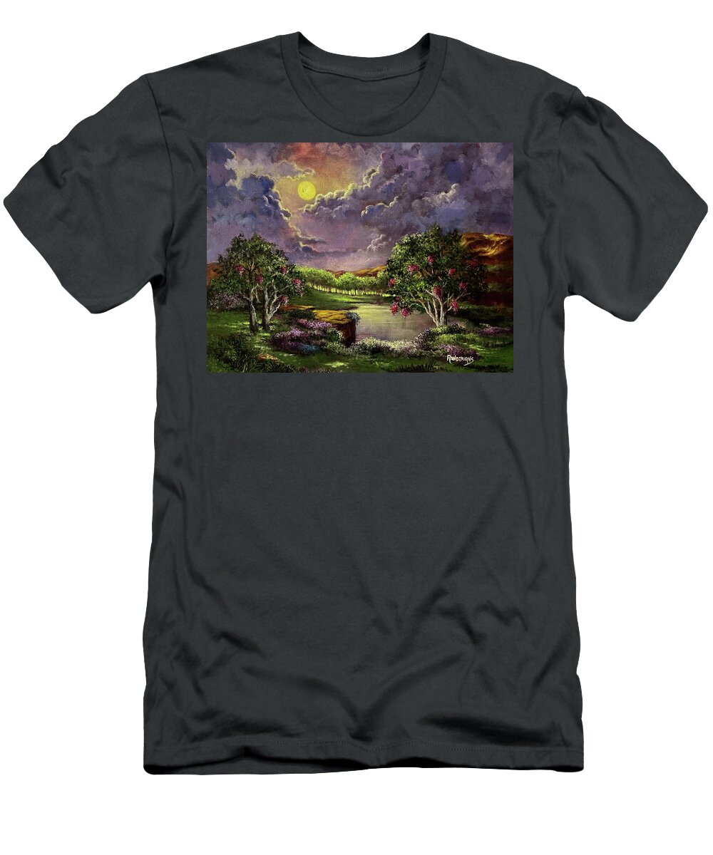 Moonlight T-Shirt featuring the painting Moonlight in the Woods by Rand Burns