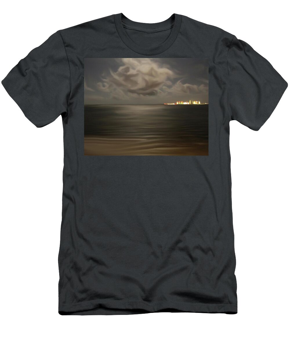 Moon T-Shirt featuring the digital art Moonlight Oceanic Reflections by Linda Ritlinger