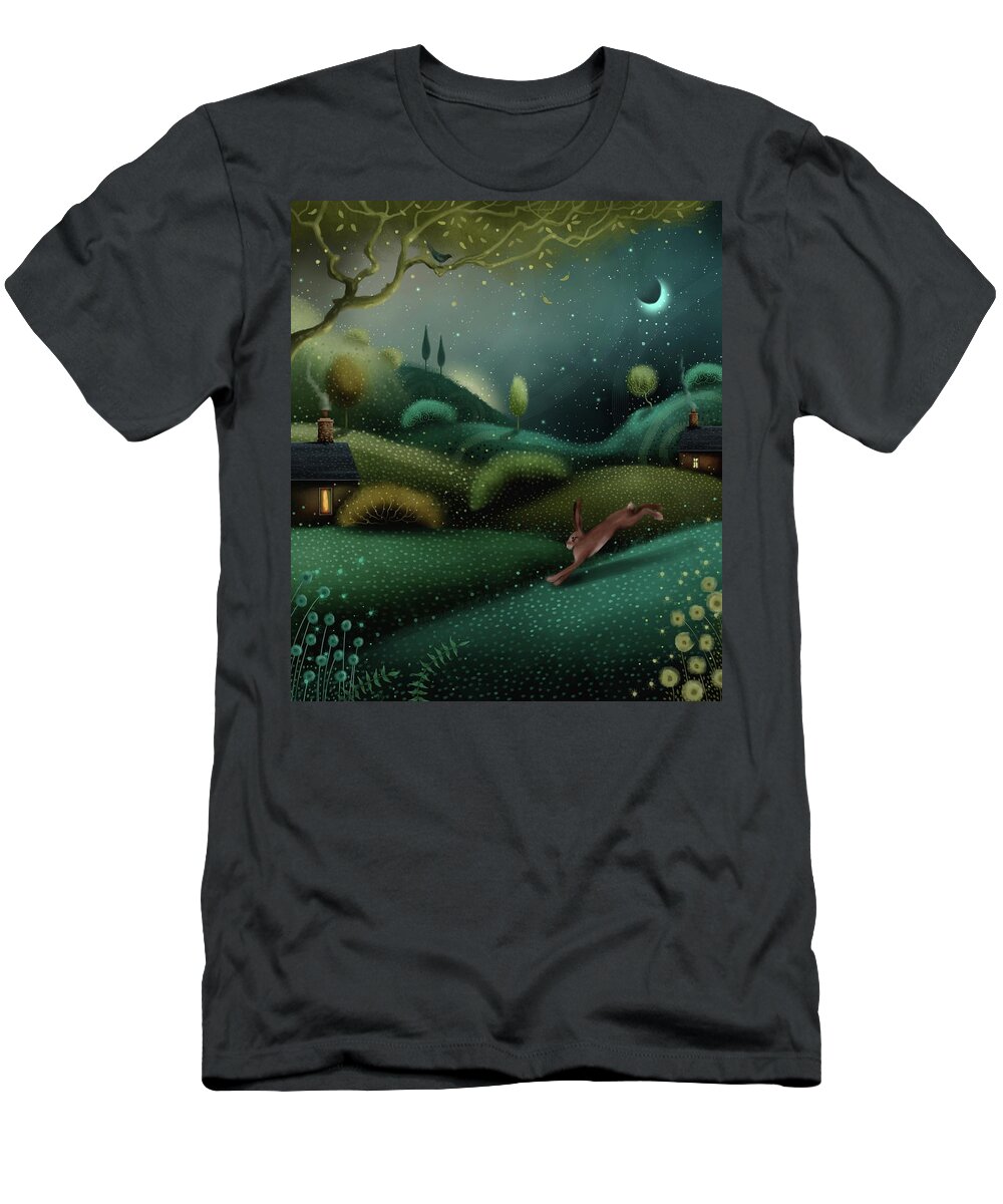 Landscape Art T-Shirt featuring the painting Moonlight Dash by Joe Gilronan