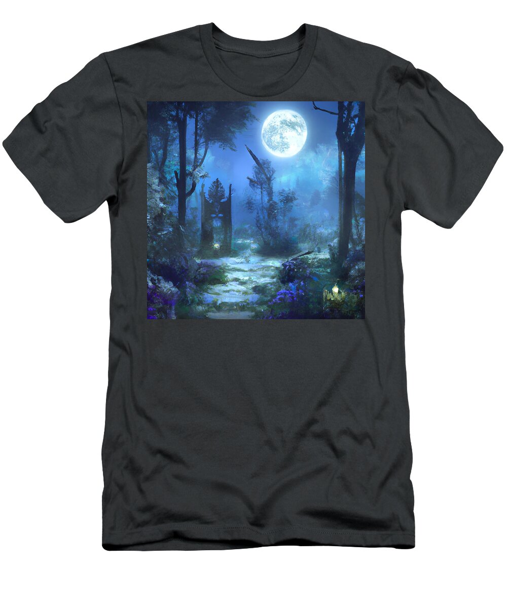Digital T-Shirt featuring the digital art Moonlit Garden by Beverly Read