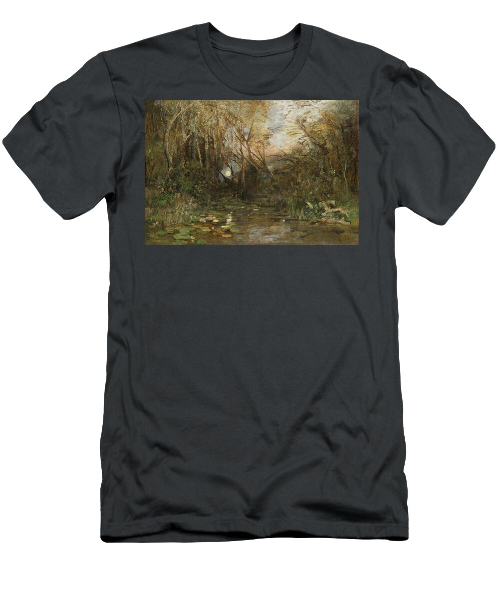 Woman T-Shirt featuring the painting Moonrise in the Praterau dating around by MotionAge Designs