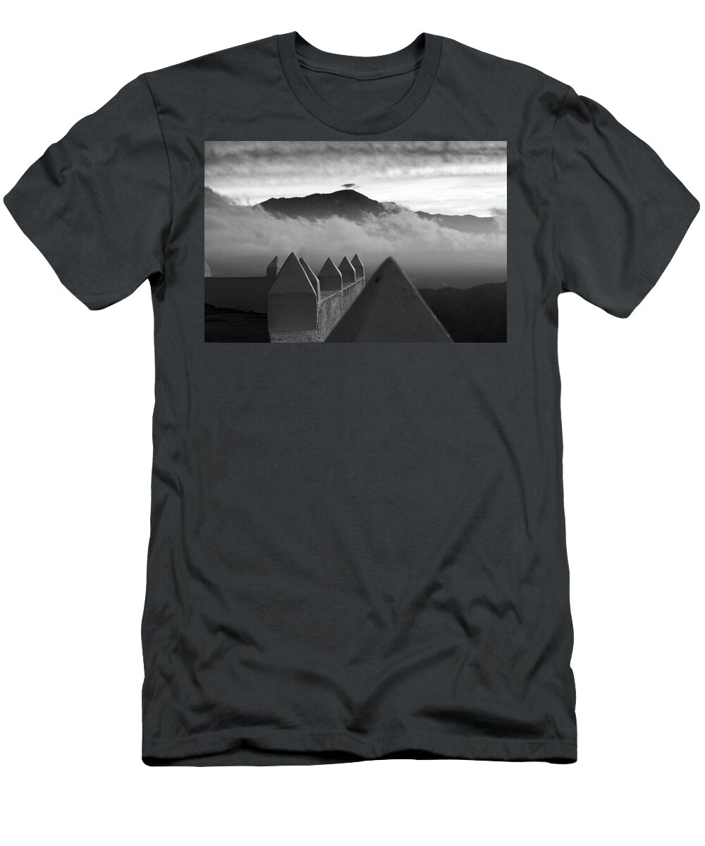 Moorish T-Shirt featuring the photograph Moorish watchtower and La Maroma by Gary Browne
