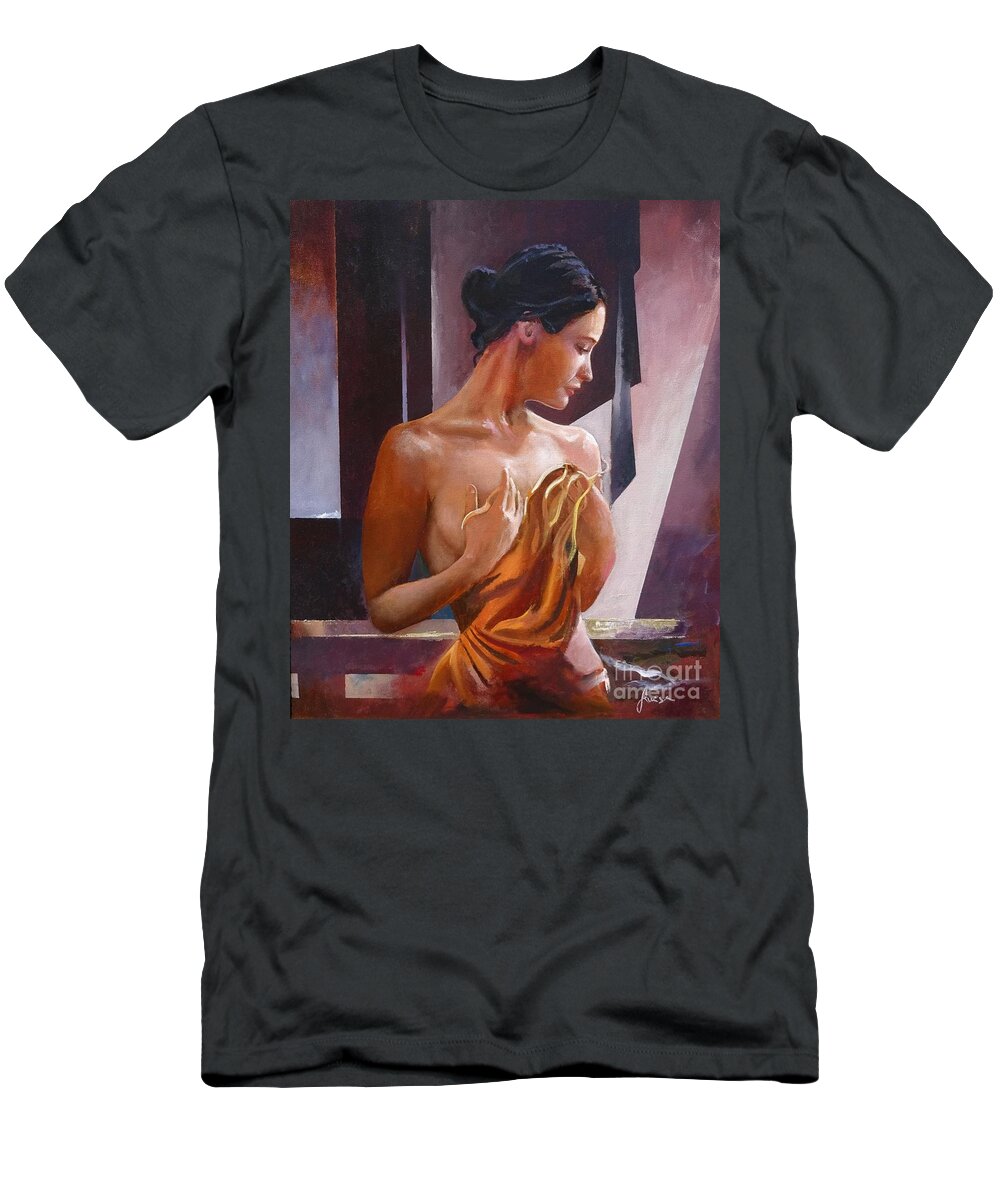 Female Figure T-Shirt featuring the painting Morning Beauty by Sinisa Saratlic