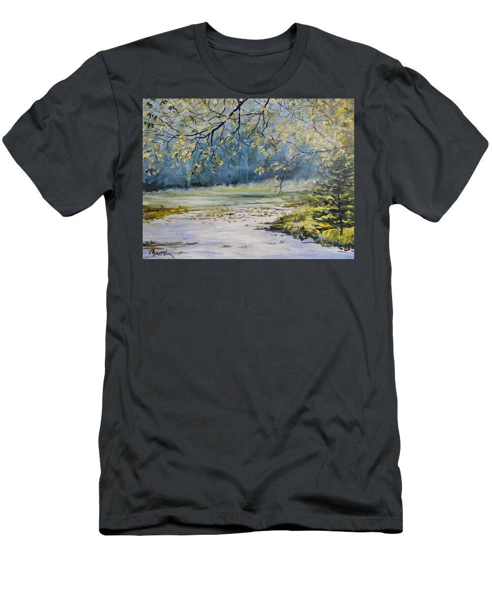 Landscape T-Shirt featuring the painting Morning Blue by William Brody