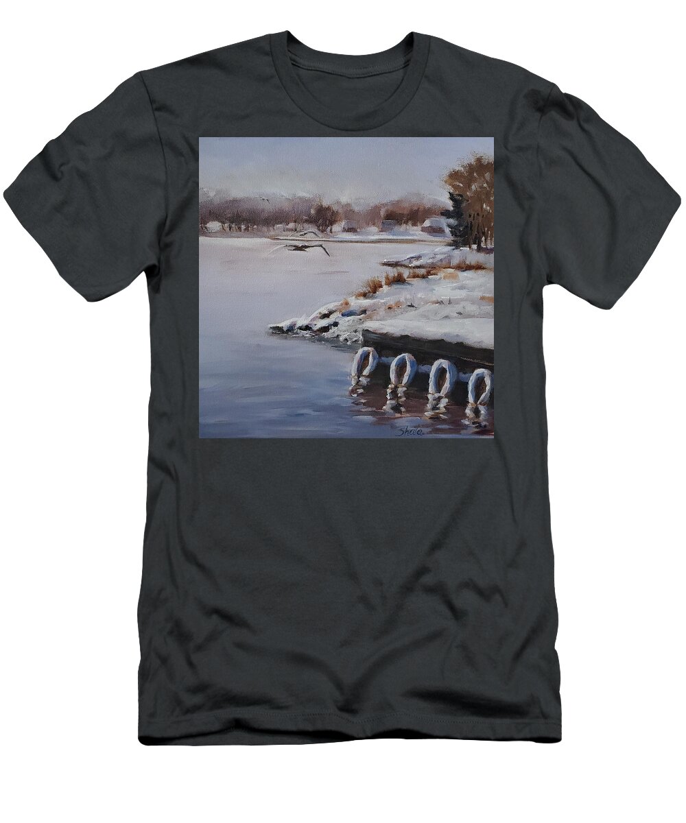 Landscape T-Shirt featuring the painting Morning Harbour by Sheila Romard