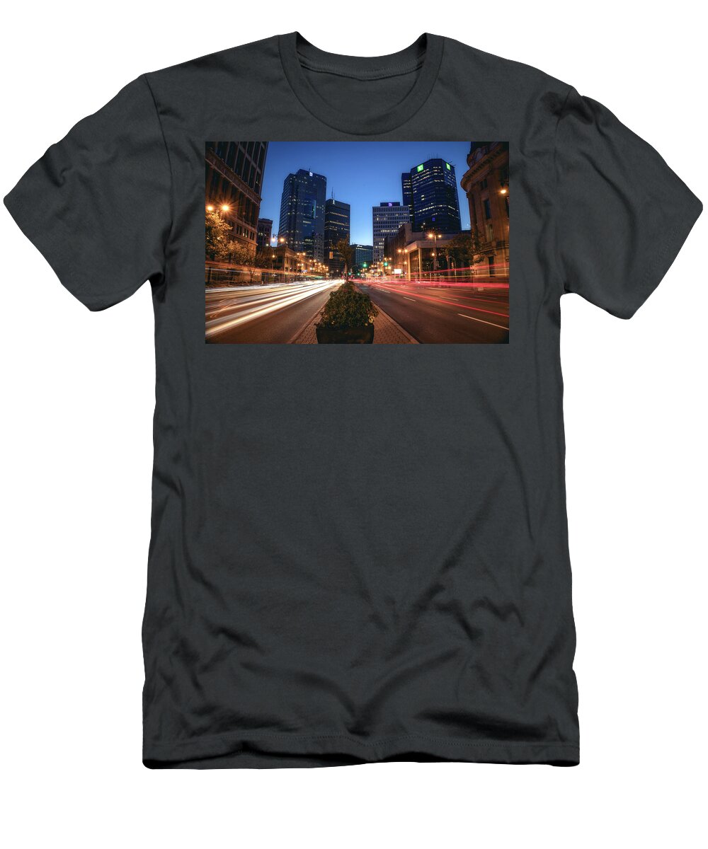 Winnipeg T-Shirt featuring the photograph Morning rush in downtown Winnipeg by Jay Smith