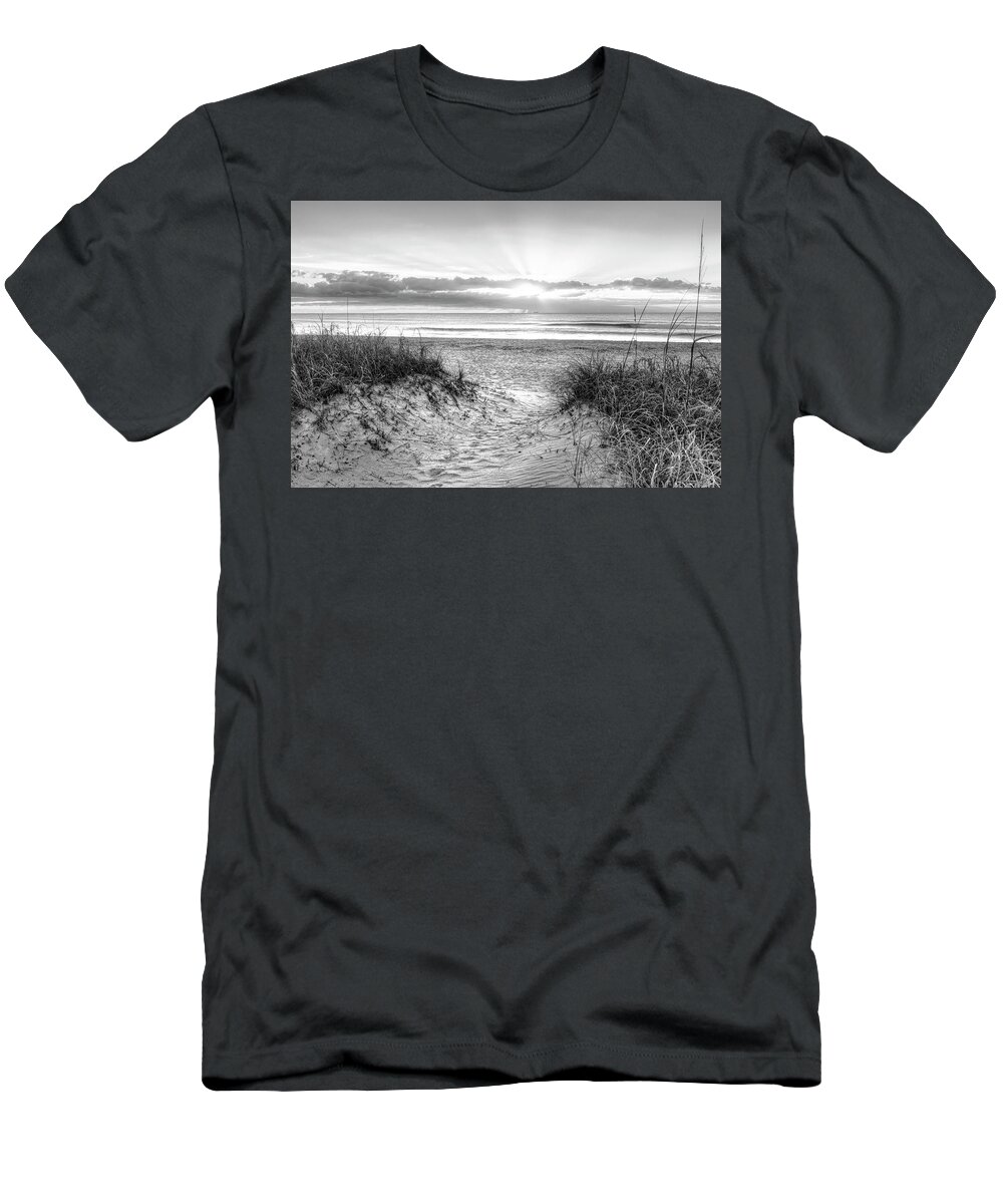 Black T-Shirt featuring the photograph Morning's Blessings Black and White by Debra and Dave Vanderlaan