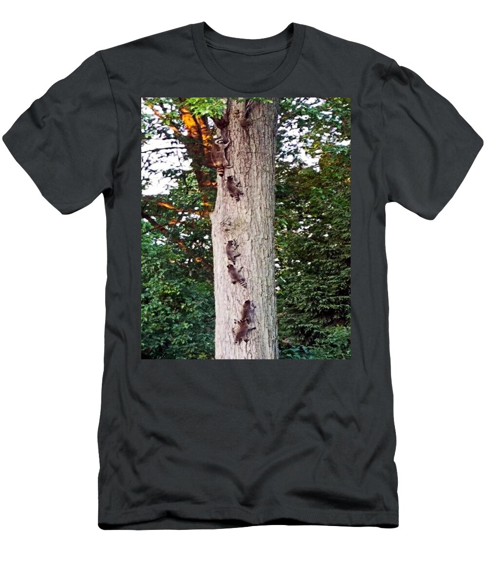 Mother T-Shirt featuring the photograph Mother Racoon and Babies by Bernadette Krupa