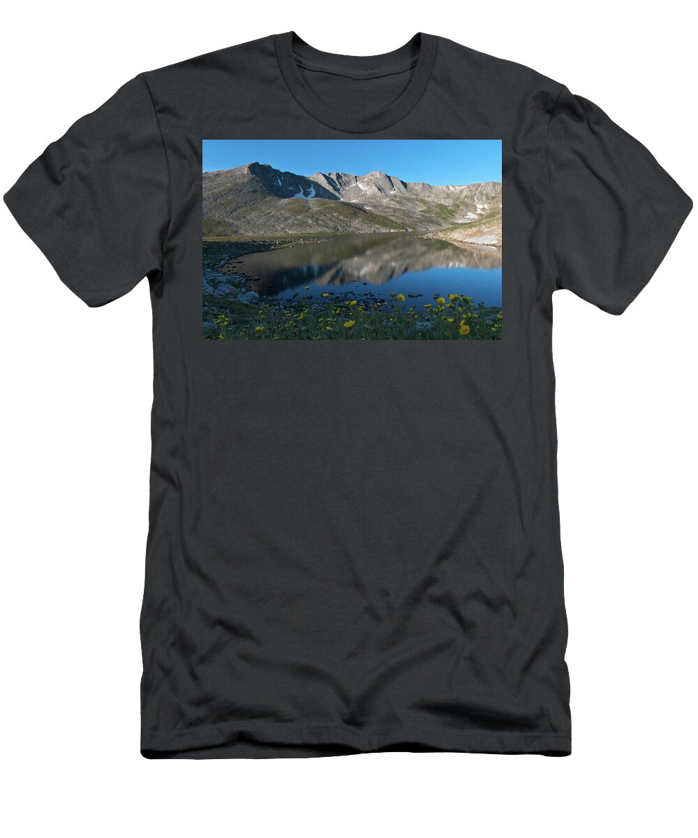 Mount Evans T-Shirt featuring the photograph Mount Evans with Summit Lake Summer Landscape by Cascade Colors