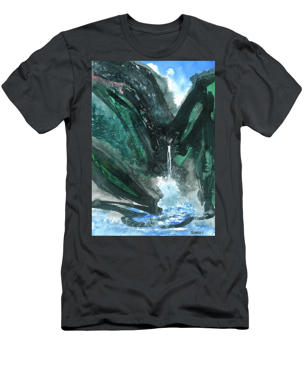 Rhodes Rumsey T-Shirt featuring the painting Mountain Falls by Rhodes Rumsey