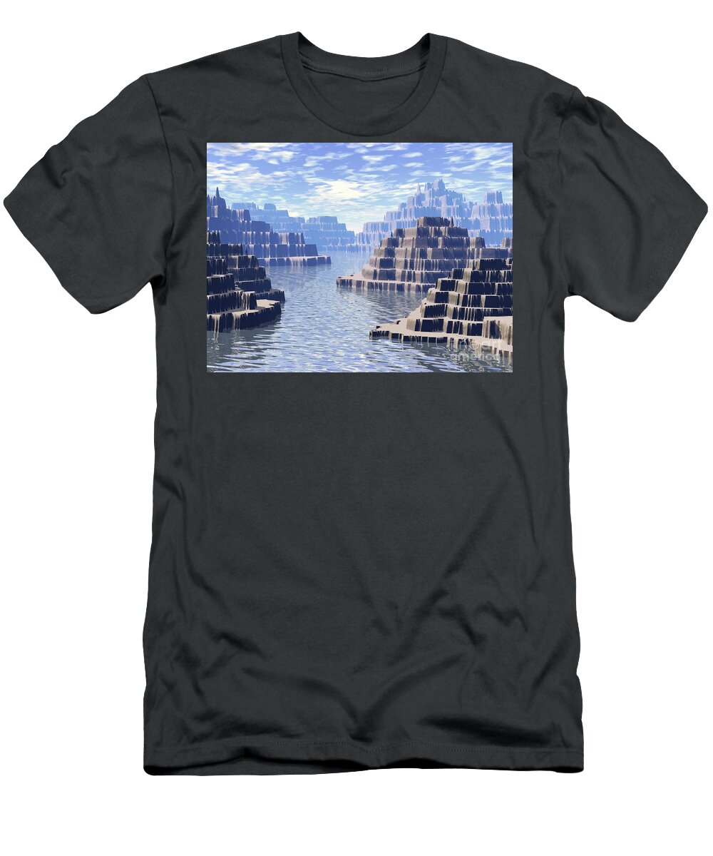 Digital Landscape T-Shirt featuring the digital art Mountain Waterway by Phil Perkins