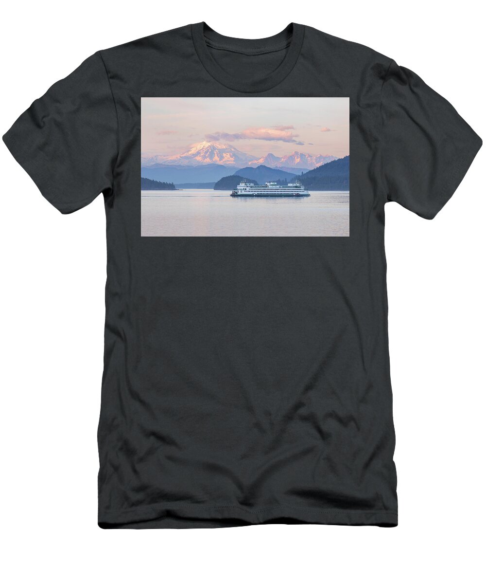 Mount Baker T-Shirt featuring the photograph Mt. Baker Ferry Sunset by Michael Rauwolf