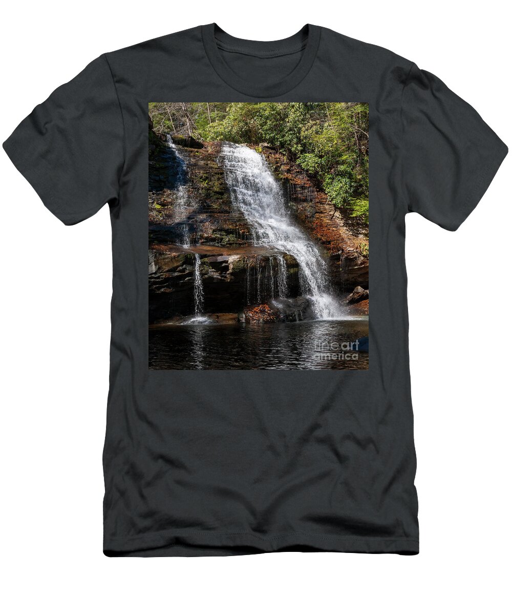 Autumn T-Shirt featuring the photograph Muddy Creek Falls at Low Water at Swallow Falls State Park in western Maryland by William Kuta