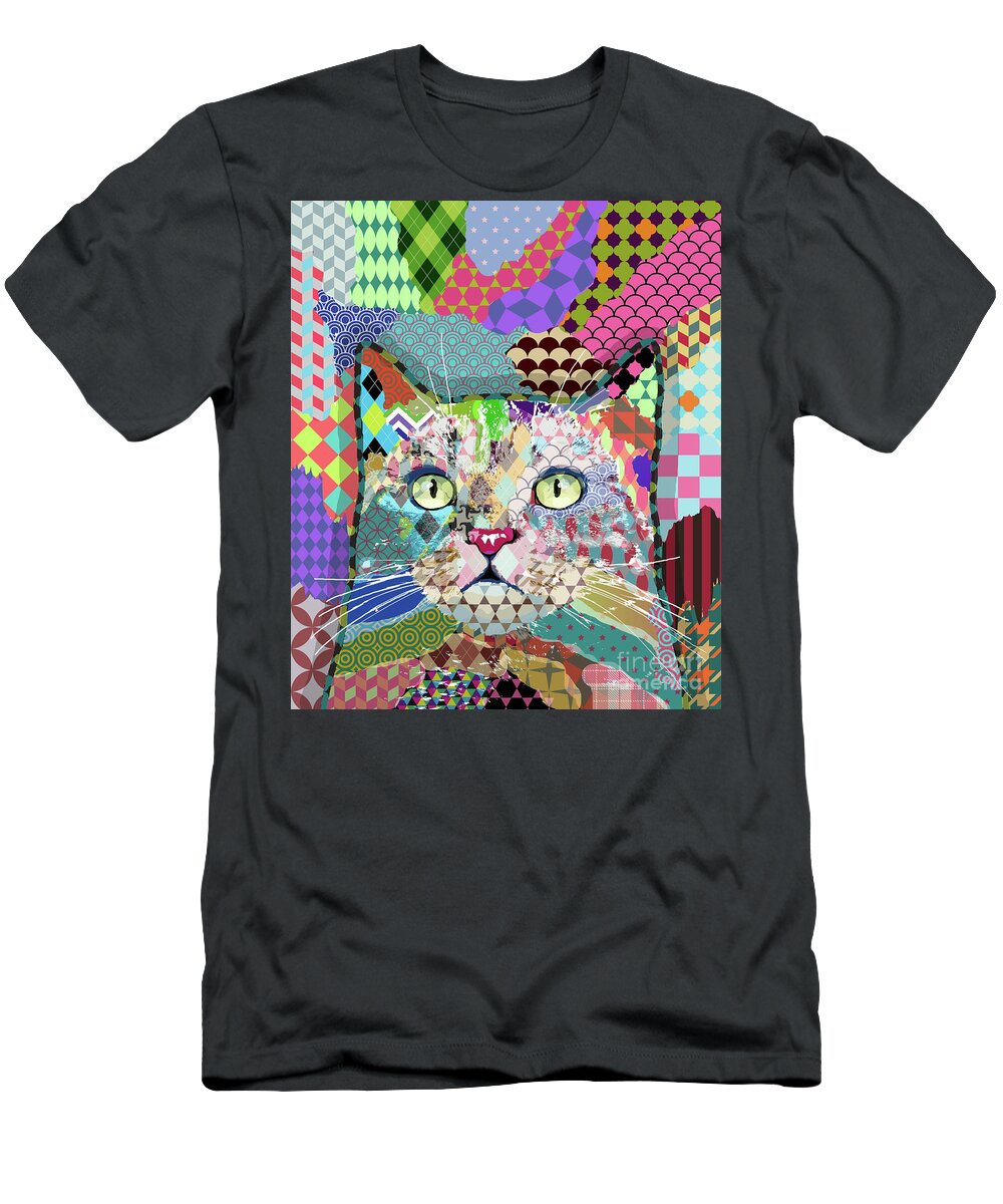 Cat T-Shirt featuring the digital art Multicolor Cat 671 by Lucie Dumas