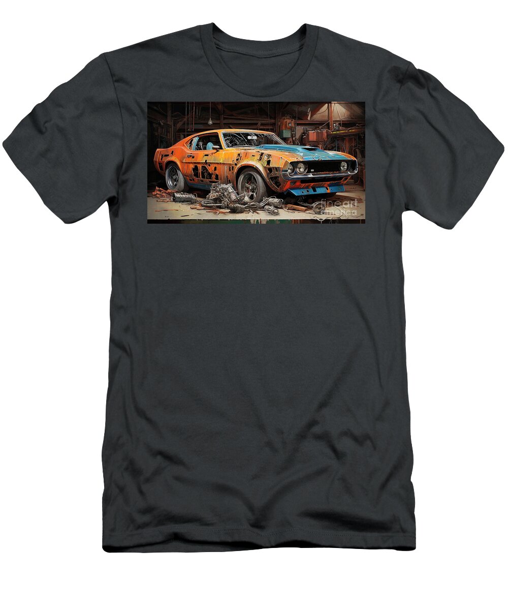 Vehicles T-Shirt featuring the drawing Muscle Car 1197 Ford Maverick Grabber supercar by Clark Leffler