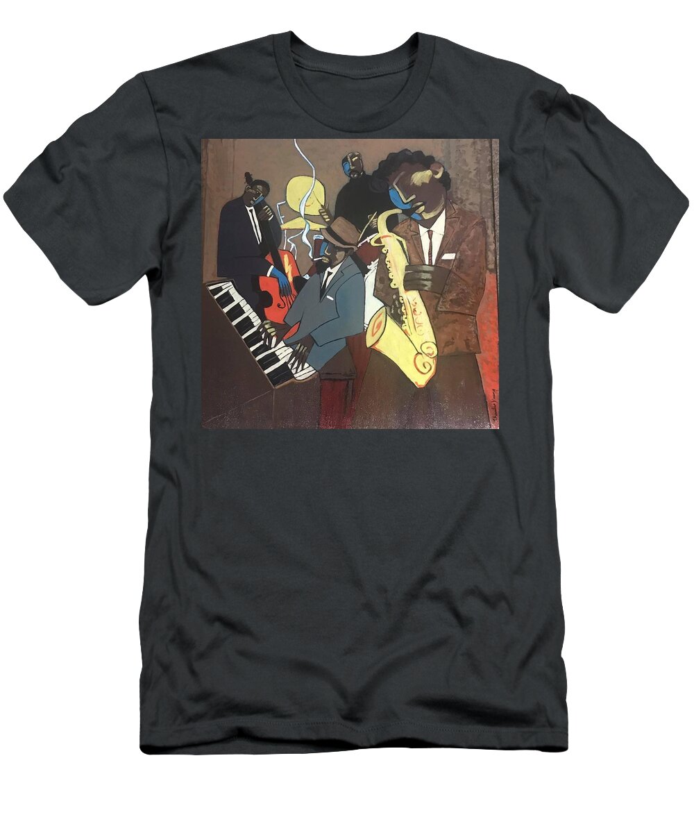 Jazz T-Shirt featuring the painting Fazz Jazz Quartet by Charles Young