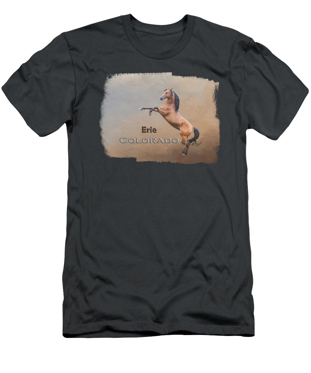 Erie T-Shirt featuring the mixed media Mustang Erie Colorado by Elisabeth Lucas