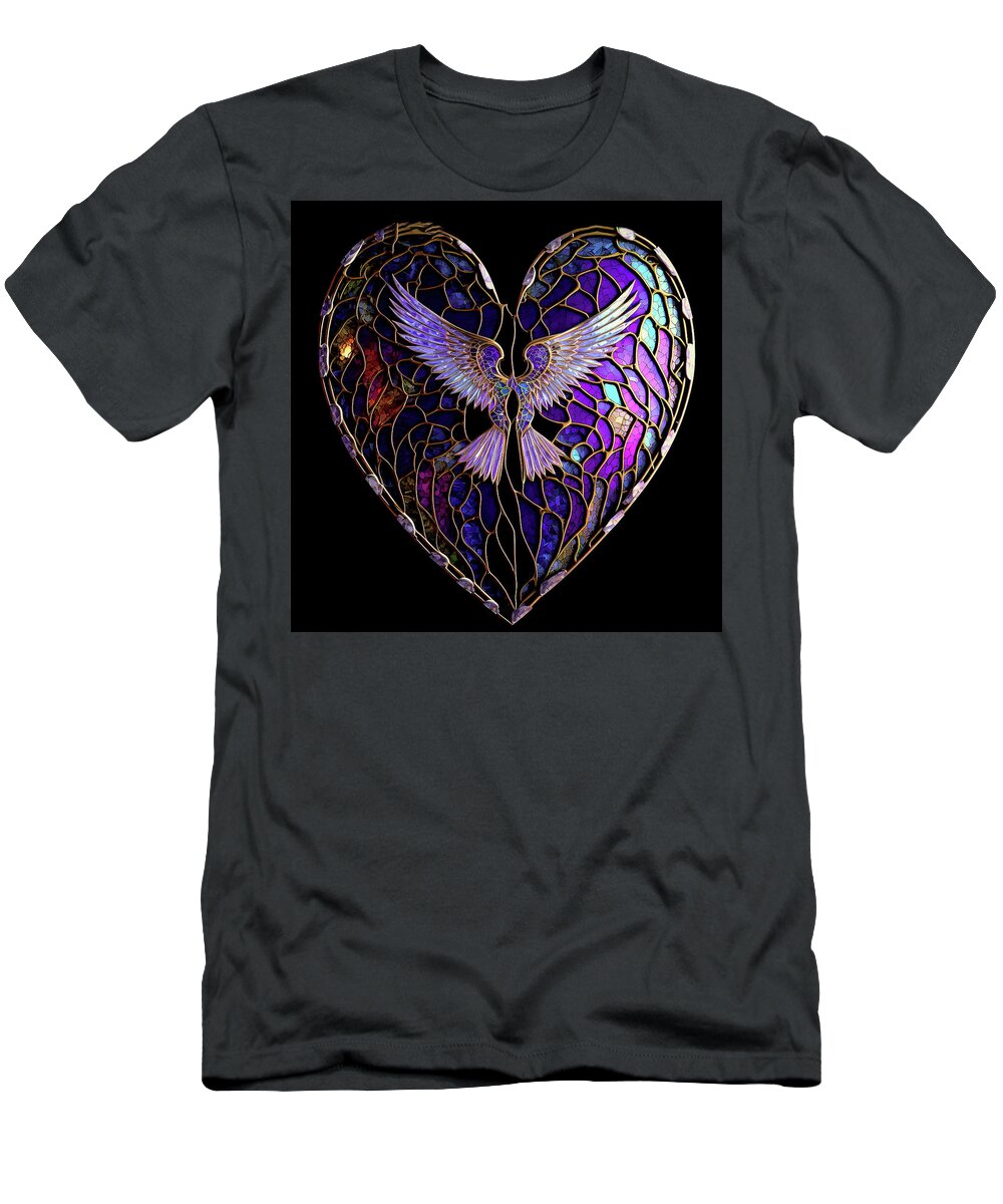 Hearts T-Shirt featuring the digital art My Heart Takes Wing by Peggy Collins