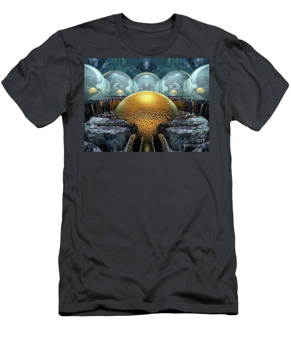 Sci Fi T-Shirt featuring the digital art Mysterious Golden Orb by Phil Perkins