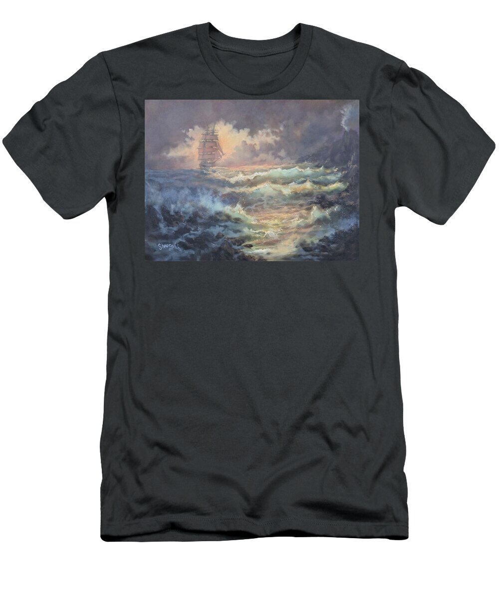 Mysterious Island T-Shirt featuring the painting Mysterious Island by Tom Shropshire