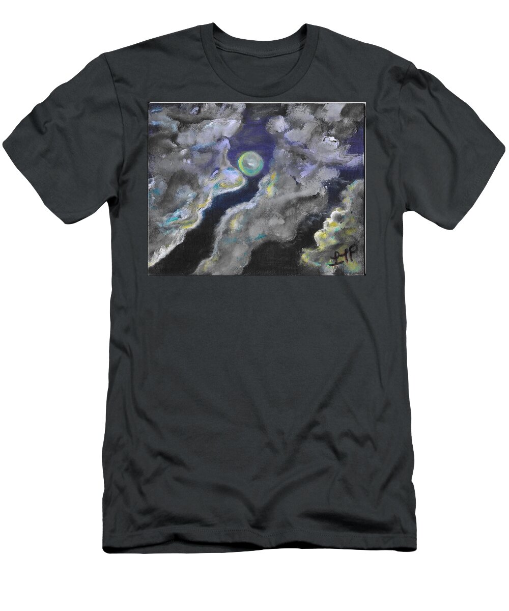 Moon T-Shirt featuring the painting Mysterious Night by Esoteric Gardens KN