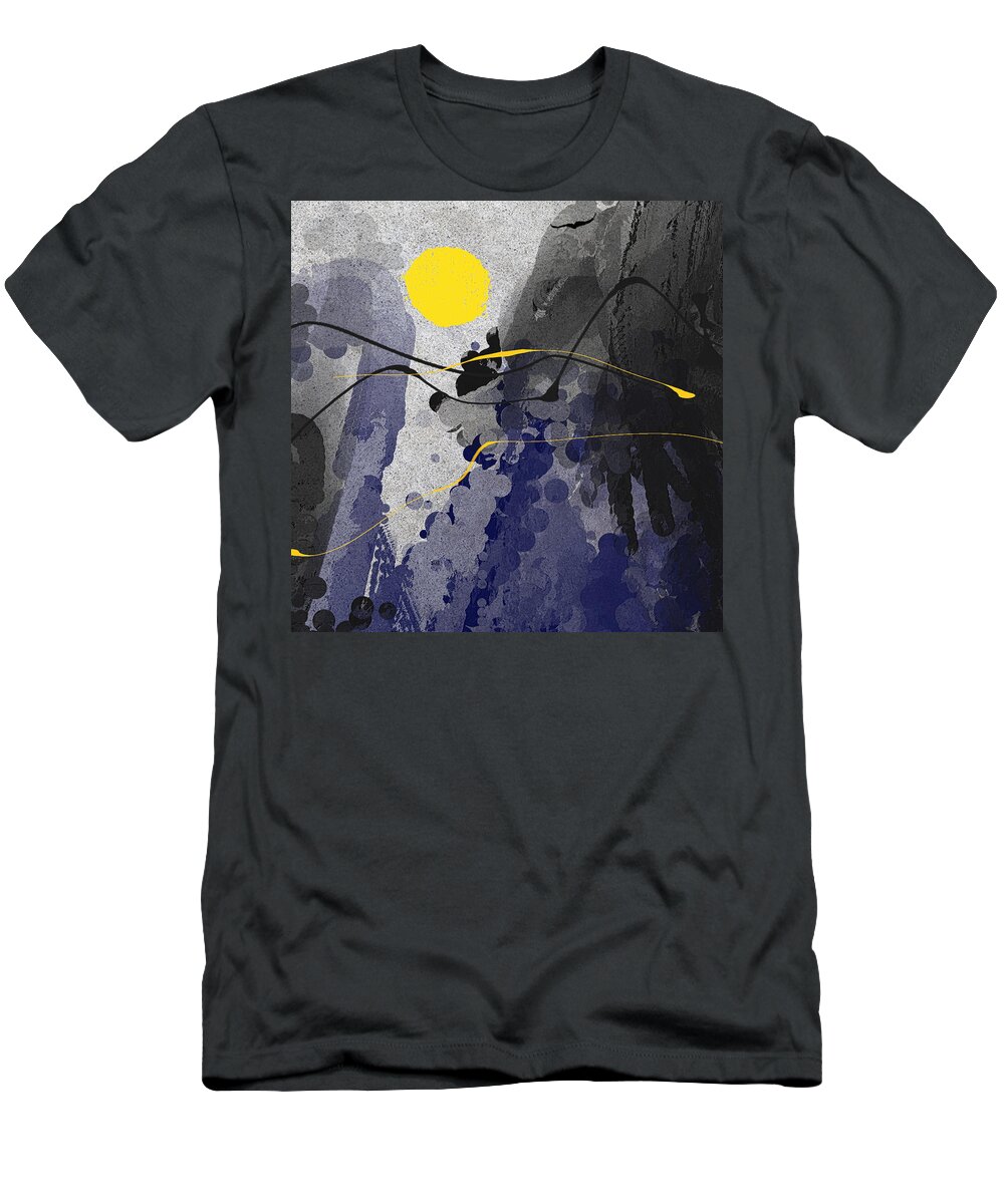 Indigo Art T-Shirt featuring the painting Mystery of Creation - Indigo and Black Art by Lourry Legarde
