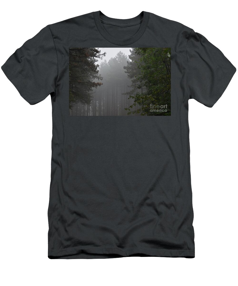 Forest T-Shirt featuring the photograph Mystical Forest In The Fog 02 by Leonida Arte