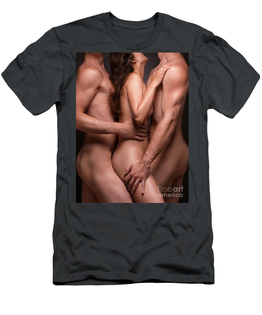 Naked Woman and Two Men T-Shirt by Maxim Images Exquisite Prints