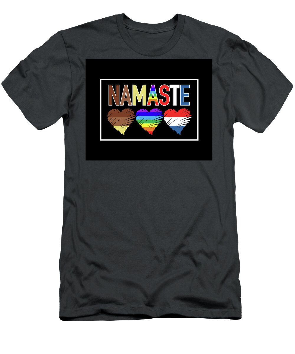 Namaste T-Shirt featuring the digital art Namaste Heart Art - Tri Color by Artistic Mystic